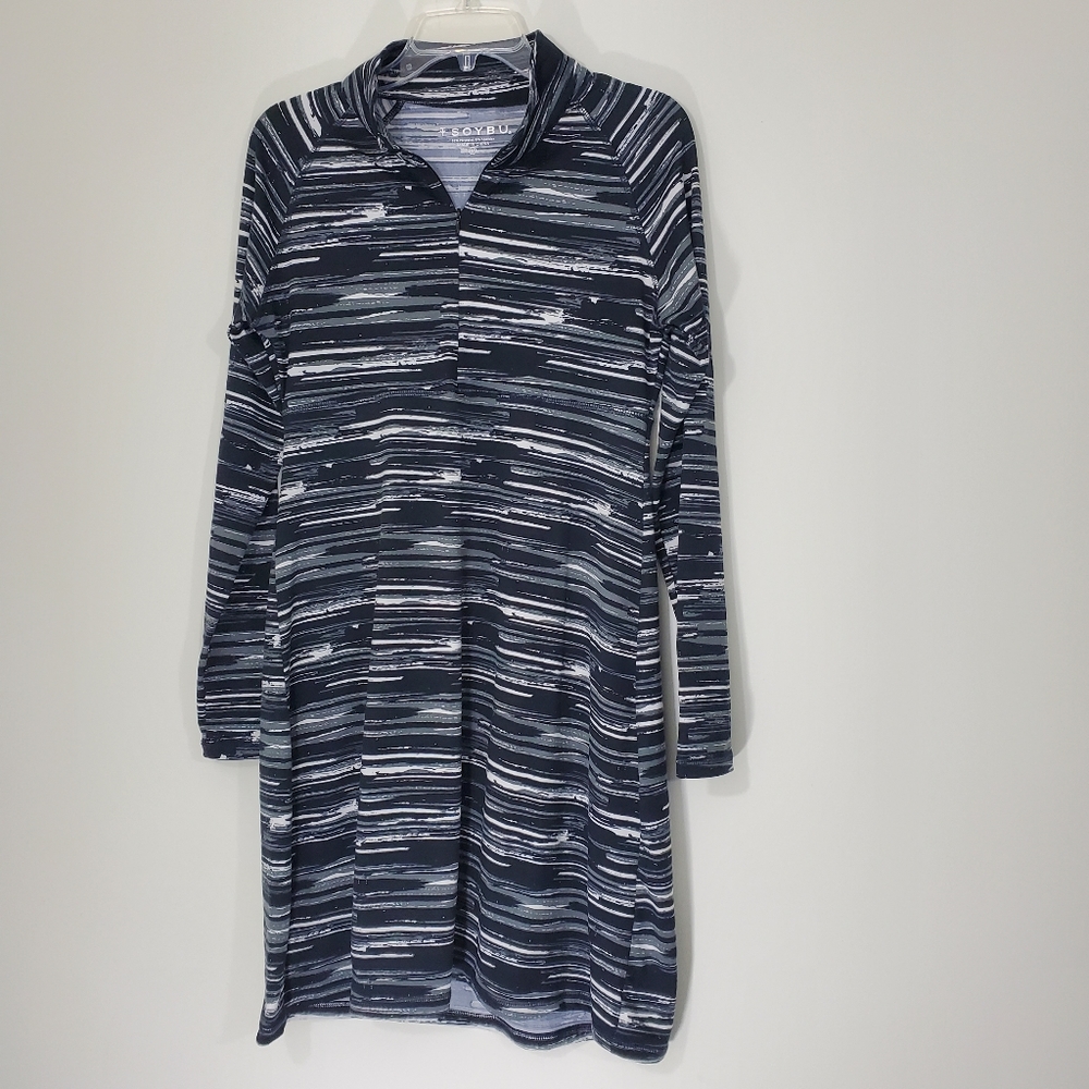 Soybu Sporty Athletic Long Sleeve Zip Neck Dress, Size Medium